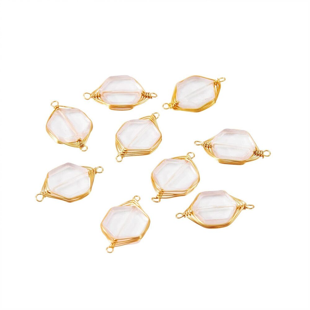 9378 10 Pcs Natural Quartz Crystal 2-Holes Links Connectors Wire Wrapped